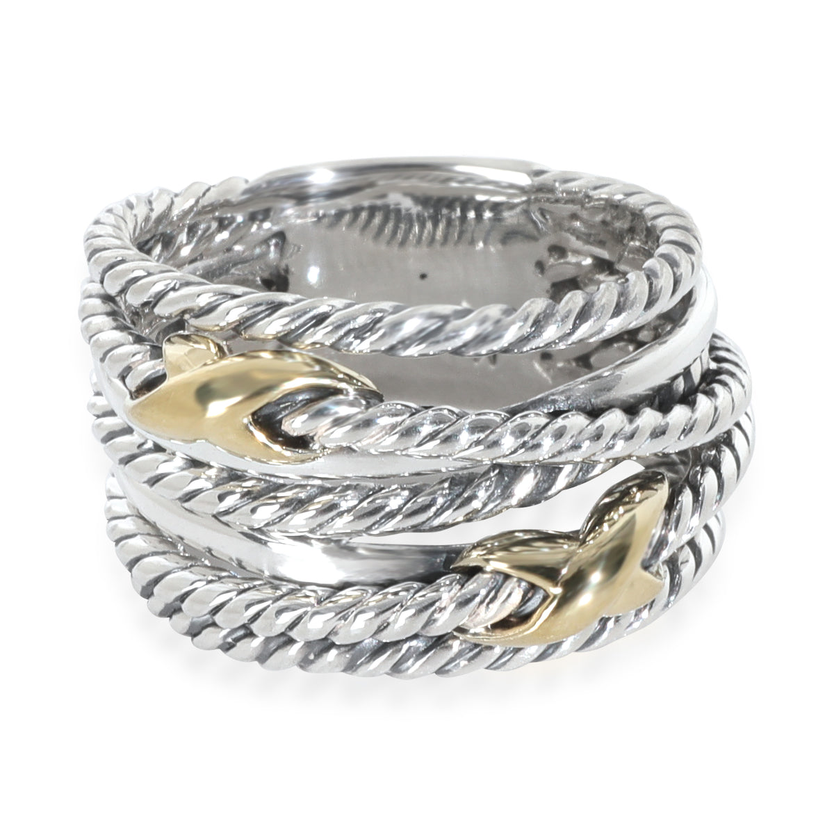 Yellow Gold & Sterling Silver  Crossover Double X Ring