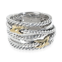 Yellow Gold & Sterling Silver  Crossover Double X Ring
