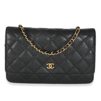 Black Quilted Caviar Classic Wallet On Chain