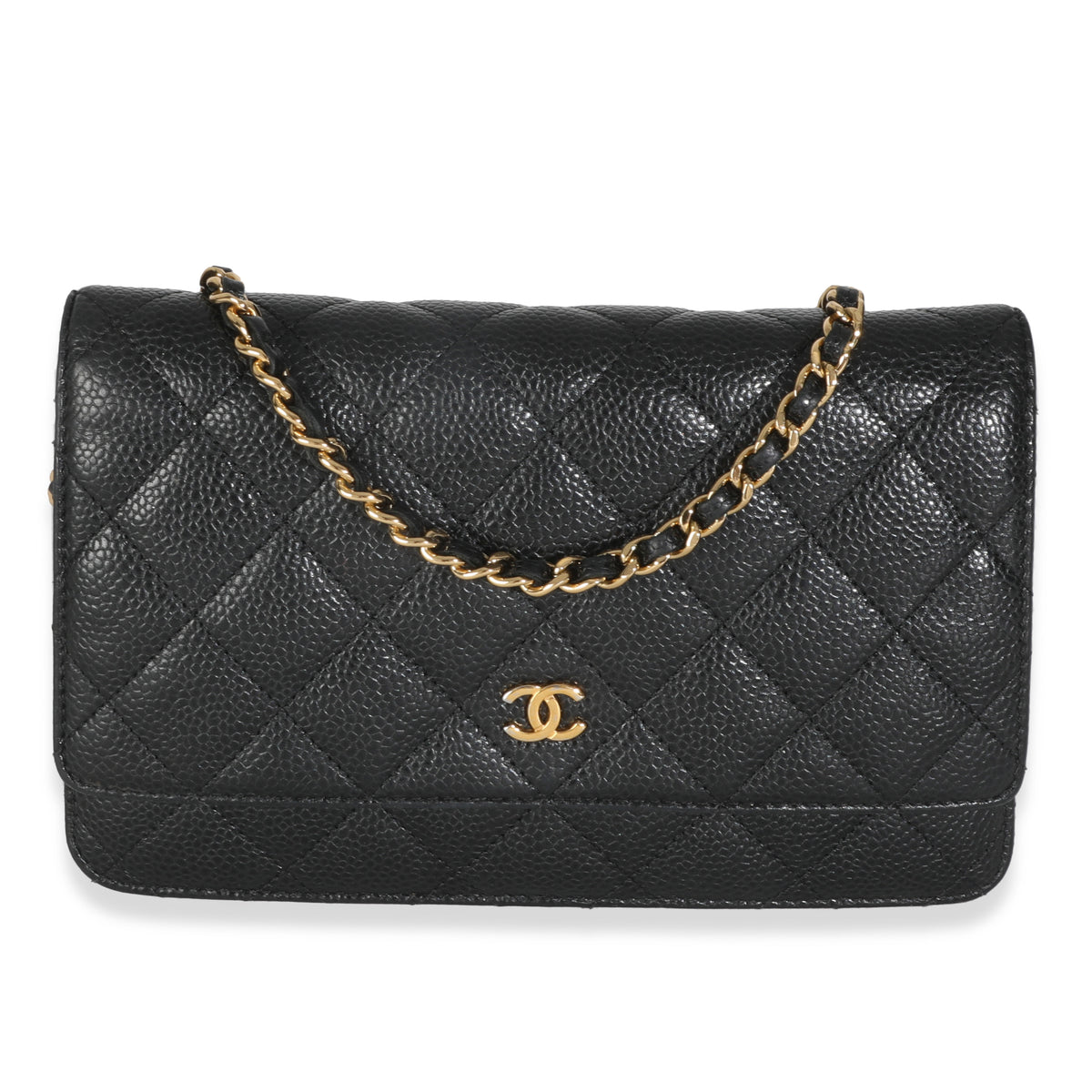 Black Quilted Caviar Classic Wallet On Chain