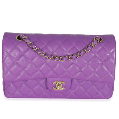 Purple Quilted Caviar Medium Classic Double Flap Bag