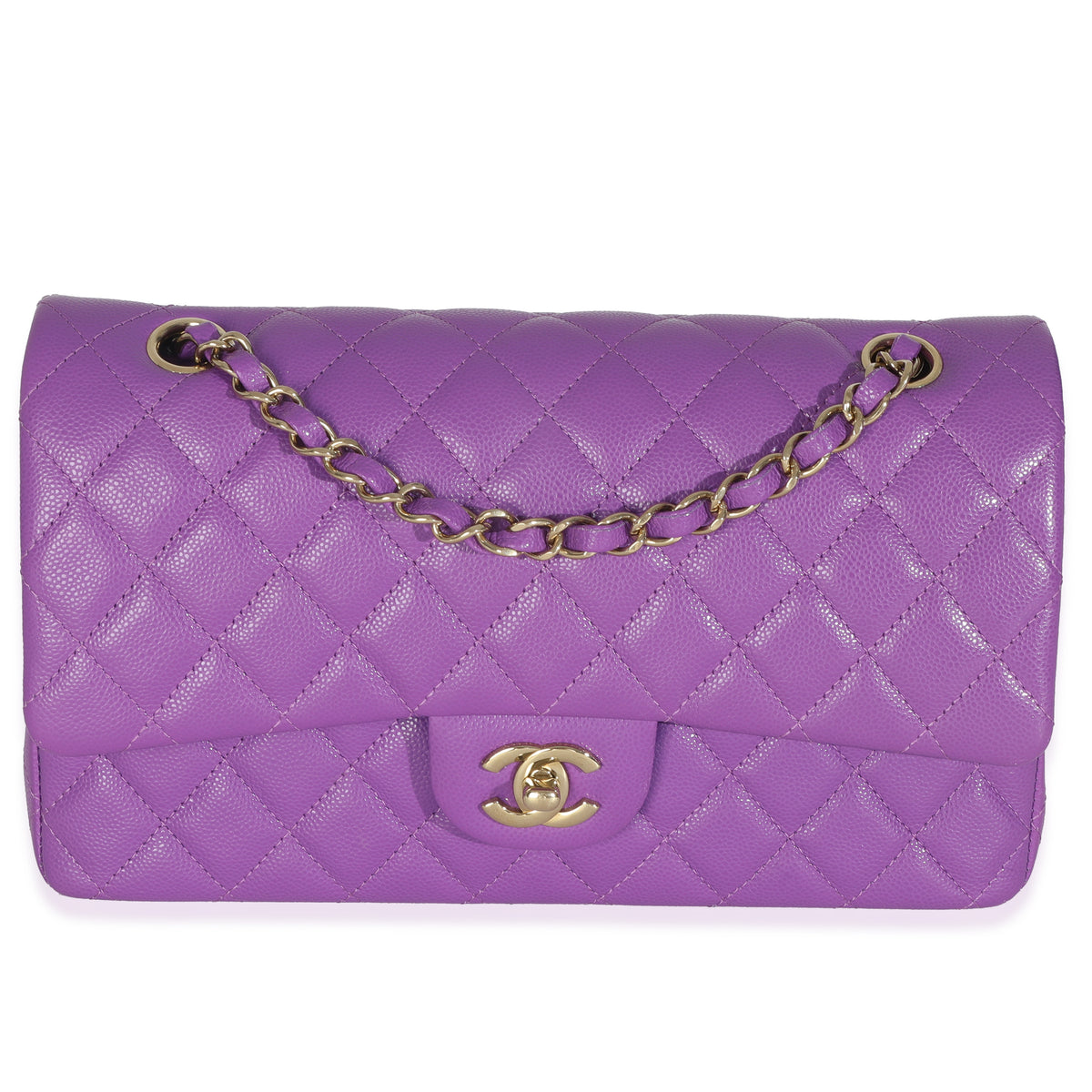 Purple Quilted Caviar Medium Classic Double Flap Bag
