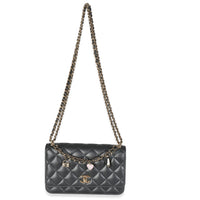 Black Pearly Quilted Lambskin Charms Wallet On Chain