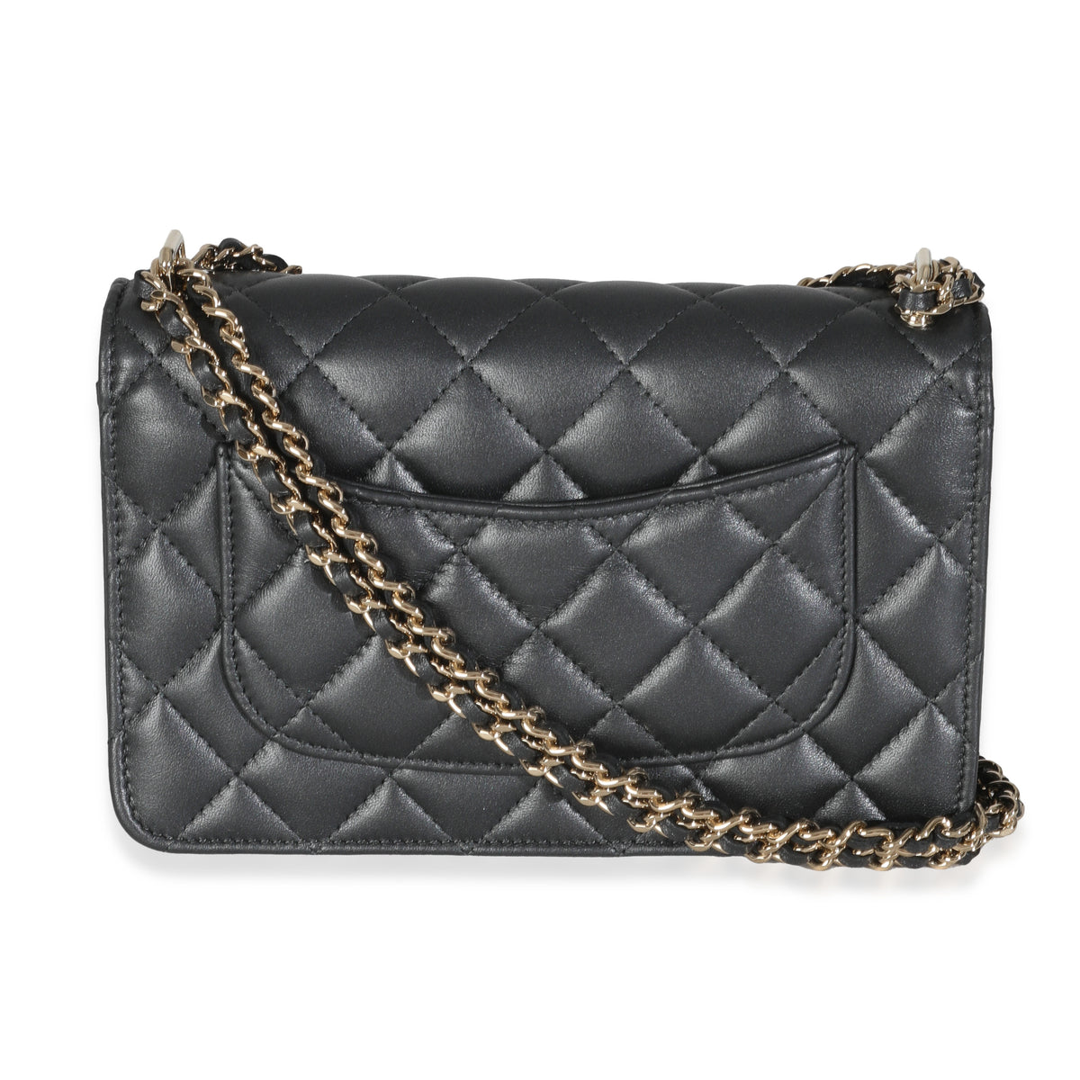 Black Pearly Quilted Lambskin Charms Wallet On Chain
