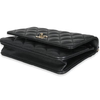 Black Pearly Quilted Lambskin Charms Wallet On Chain