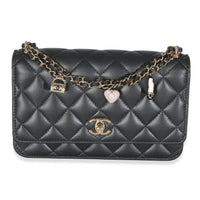 Black Pearly Quilted Lambskin Charms Wallet On Chain