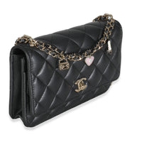 Black Pearly Quilted Lambskin Charms Wallet On Chain