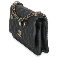 Black Pearly Quilted Lambskin Charms Wallet On Chain