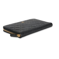 Black Quilted Caviar Large Zipped Wallet