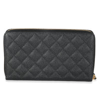 Black Quilted Caviar Large Zipped Wallet
