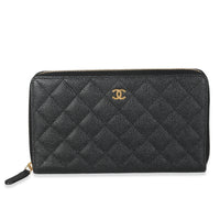 Black Quilted Caviar Large Zipped Wallet