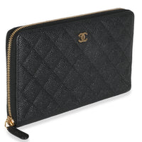 Black Quilted Caviar Large Zipped Wallet