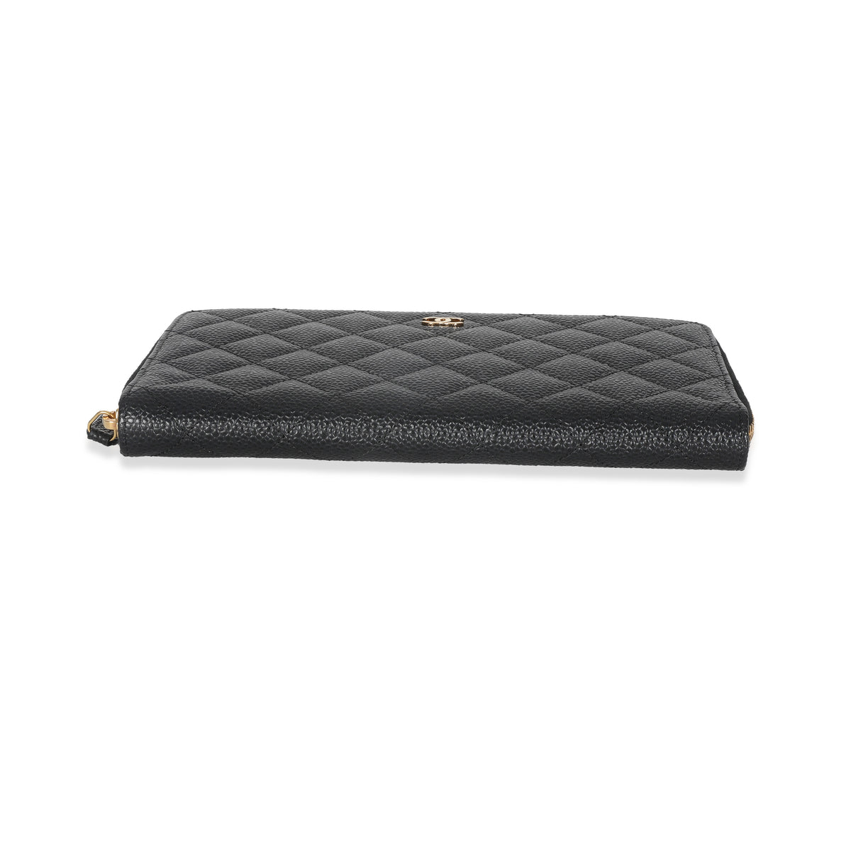 Black Quilted Caviar Large Zipped Wallet