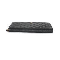 Black Quilted Caviar Large Zipped Wallet