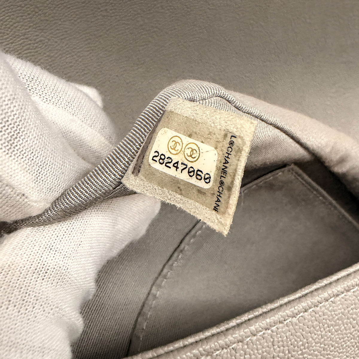 Grey Quilted Caviar New Medium Boy Handbag