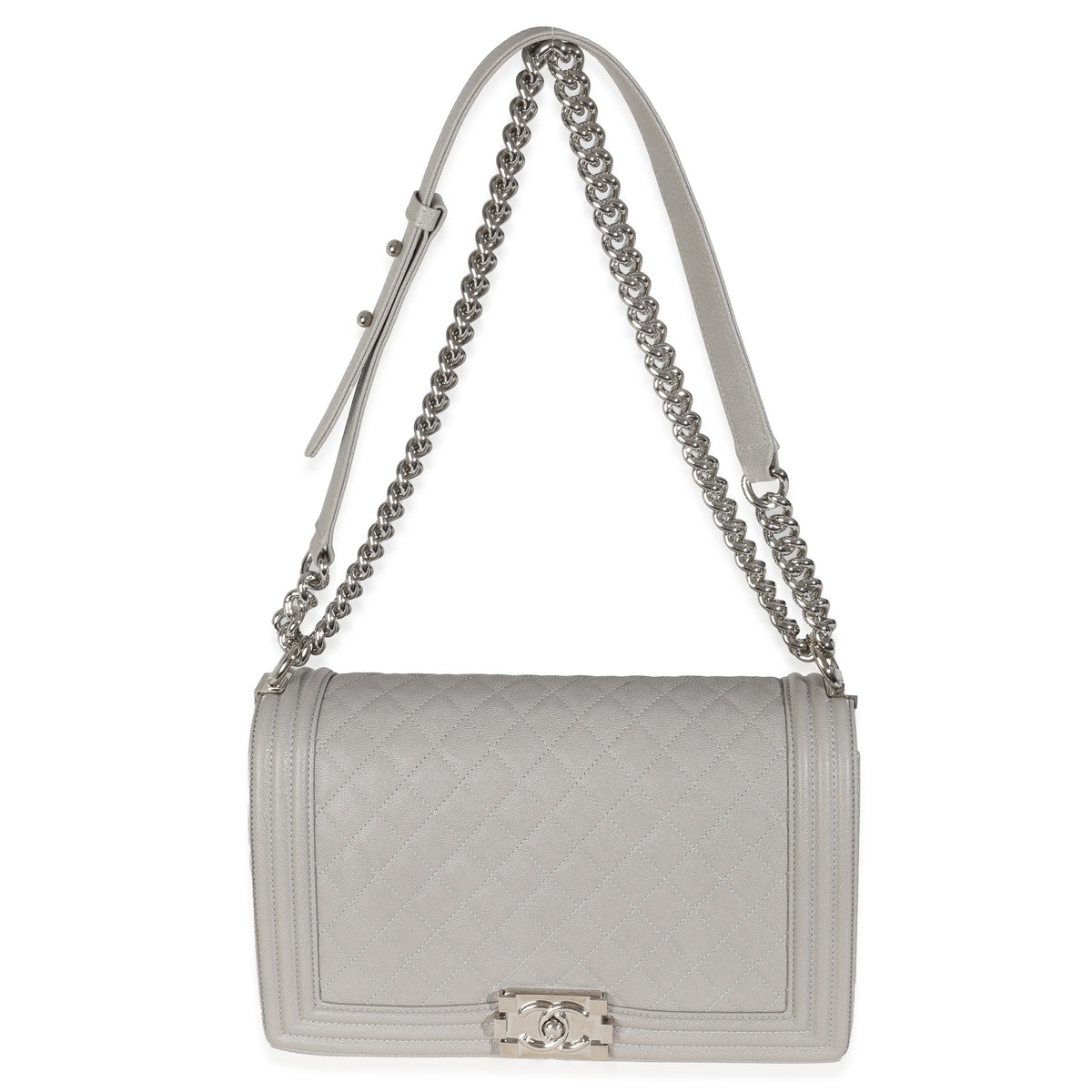 Grey Quilted Caviar New Medium Boy Handbag