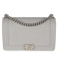 Grey Quilted Caviar New Medium Boy Handbag