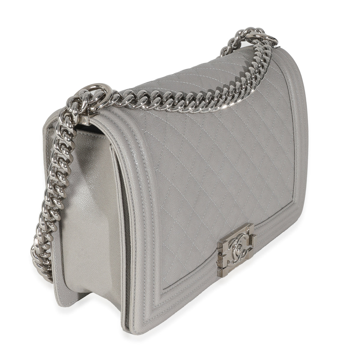 Grey Quilted Caviar New Medium Boy Handbag