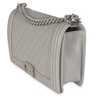 Grey Quilted Caviar New Medium Boy Handbag