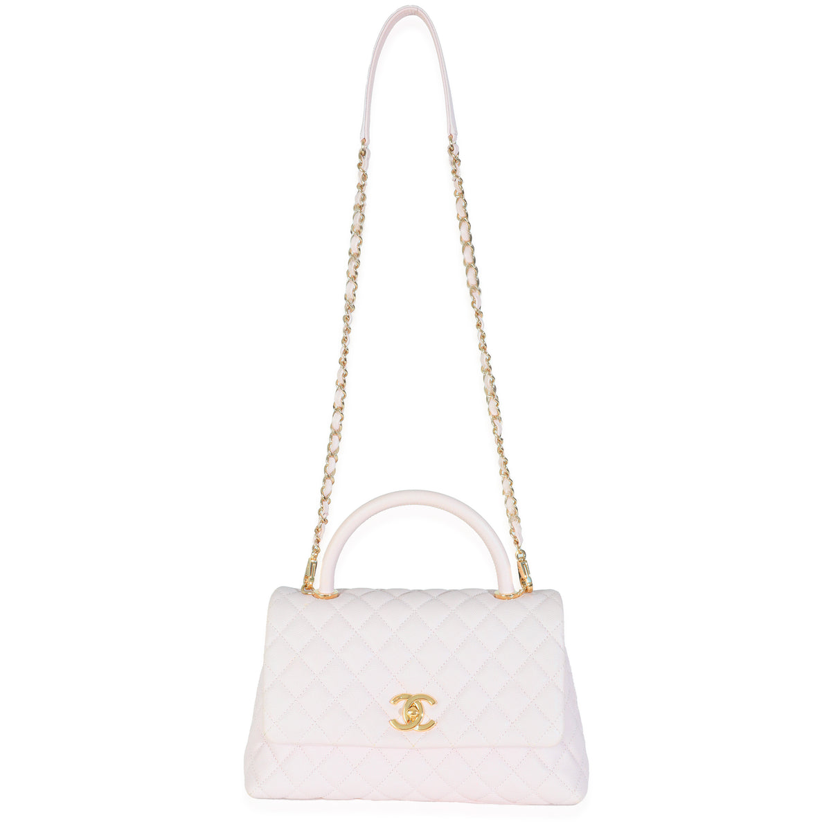 Chanel Light Pink Quilted Caviar Medium Coco Top Handle Handbag Handbag av