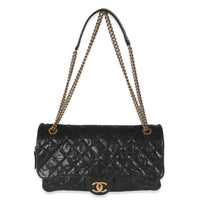 Black Quilted Distressed Caviar Shiva Flap Handbag