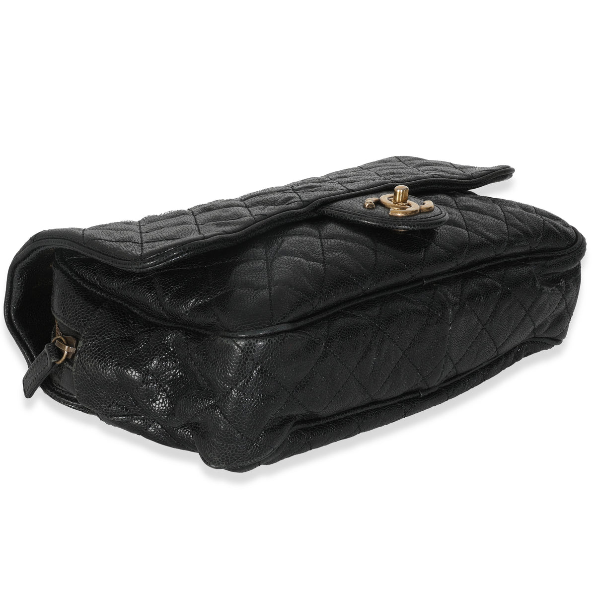 Black Quilted Distressed Caviar Shiva Flap Handbag