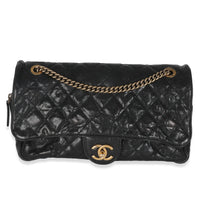 Black Quilted Distressed Caviar Shiva Flap Handbag