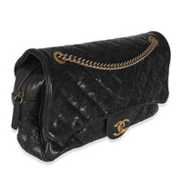 Black Quilted Distressed Caviar Shiva Flap Handbag