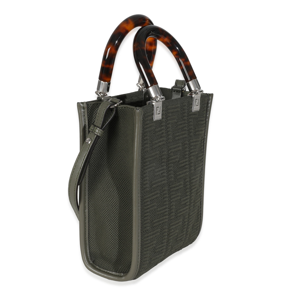 Dark Green Technical Fabric FF Mini Fendi Sunshine Shopper