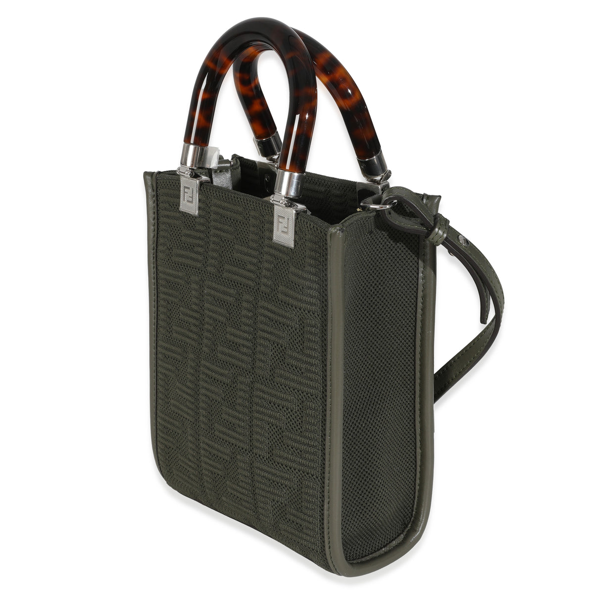 Dark Green Technical Fabric FF Mini Fendi Sunshine Shopper