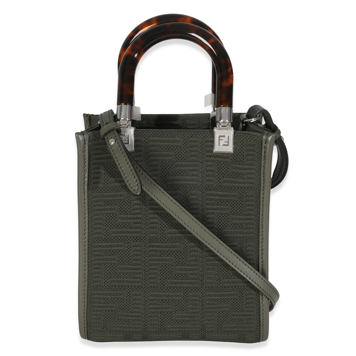 Dark Green Technical Fabric FF Mini Fendi Sunshine Shopper