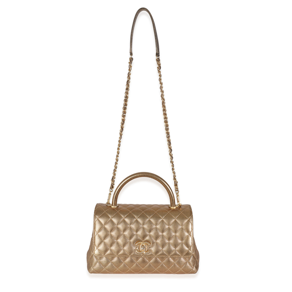 Bronze Metallic Quilted Caviar Small Coco Handle Flap Handbag