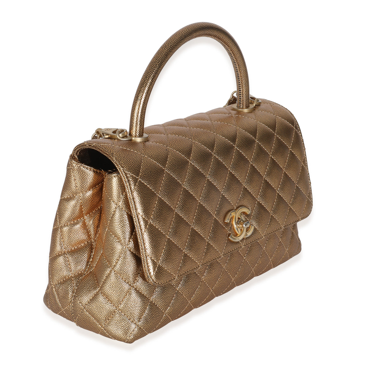 Bronze Metallic Quilted Caviar Small Coco Handle Flap Handbag