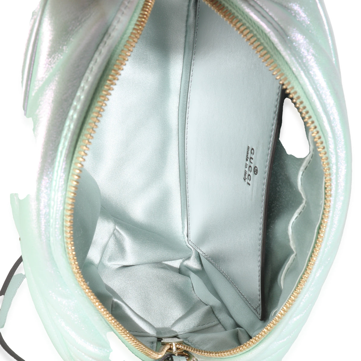 Salvy Green Iridescent Nappa Chevron Matelasse Small GG Marmont Chain Bag