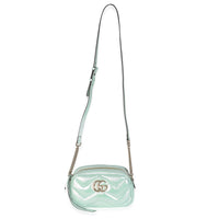 Salvy Green Iridescent Nappa Chevron Matelasse Small GG Marmont Chain Bag