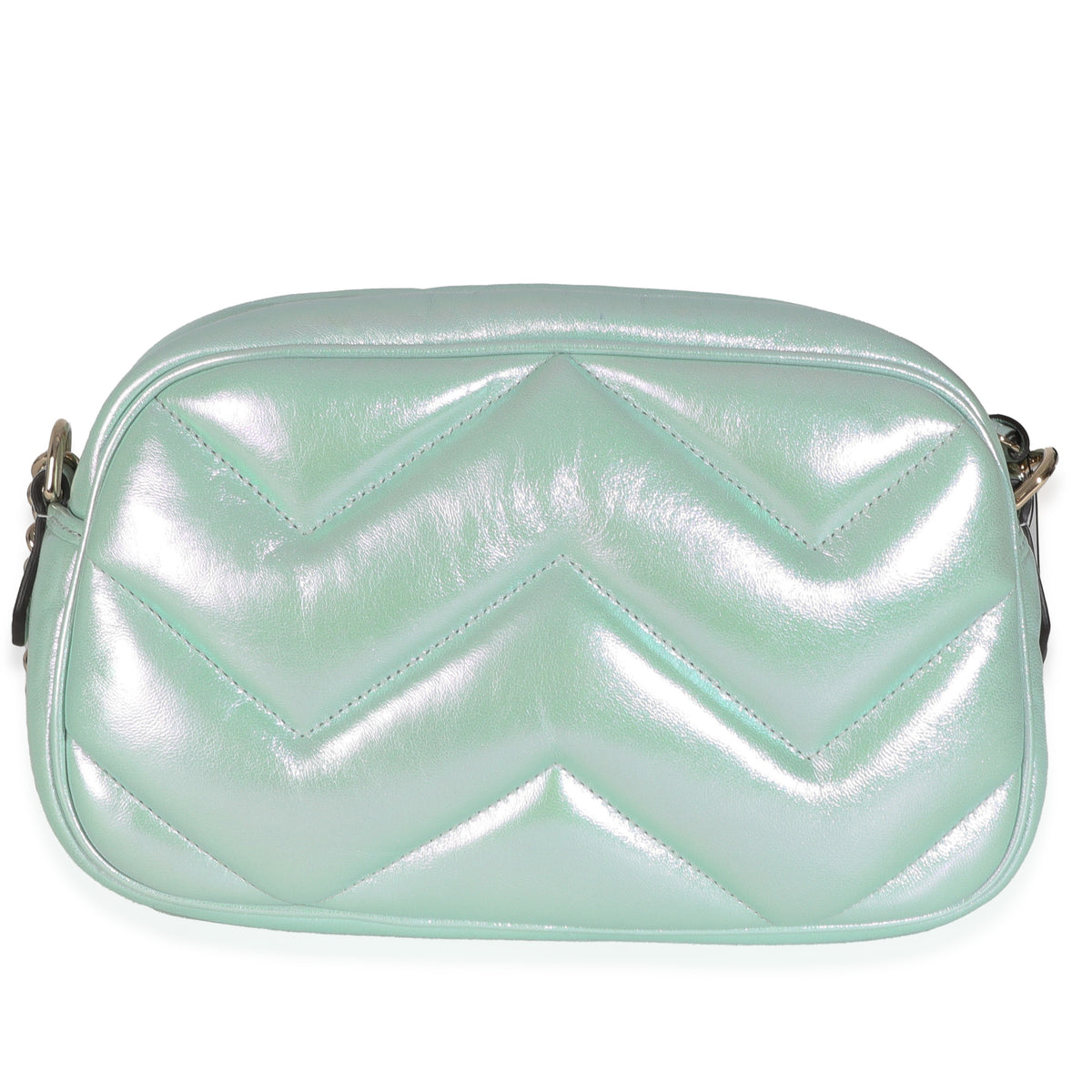 Salvy Green Iridescent Nappa Chevron Matelasse Small GG Marmont Chain Bag