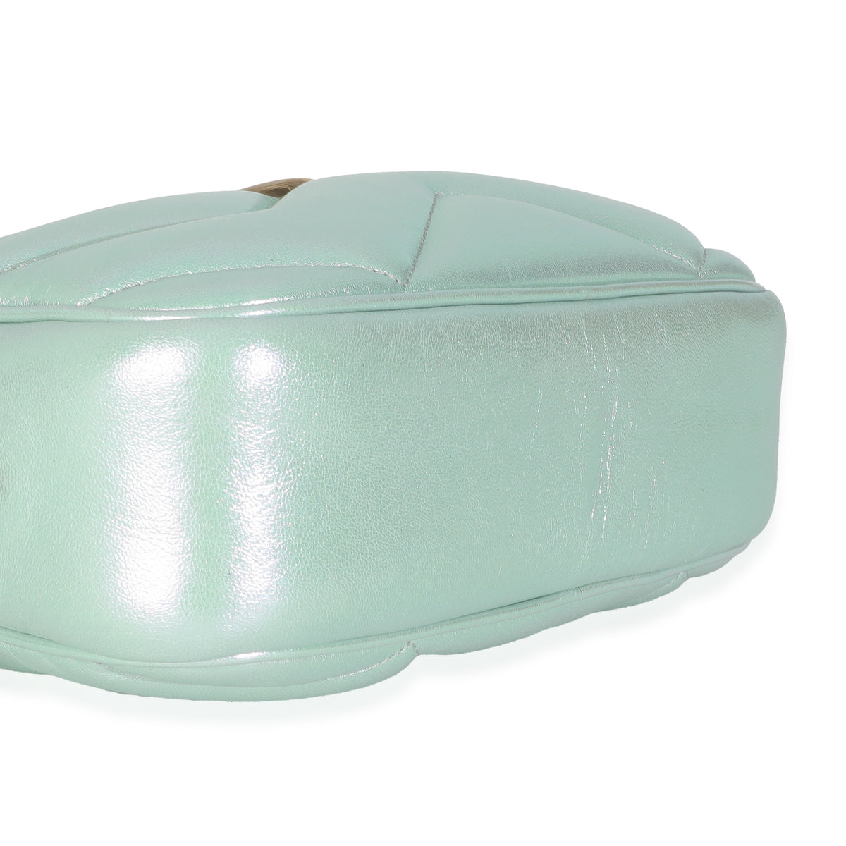 Salvy Green Iridescent Nappa Chevron Matelasse Small GG Marmont Chain Bag