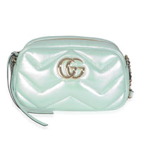 Salvy Green Iridescent Nappa Chevron Matelasse Small GG Marmont Chain Bag