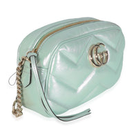 Salvy Green Iridescent Nappa Chevron Matelasse Small GG Marmont Chain Bag