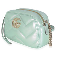 Salvy Green Iridescent Nappa Chevron Matelasse Small GG Marmont Chain Bag