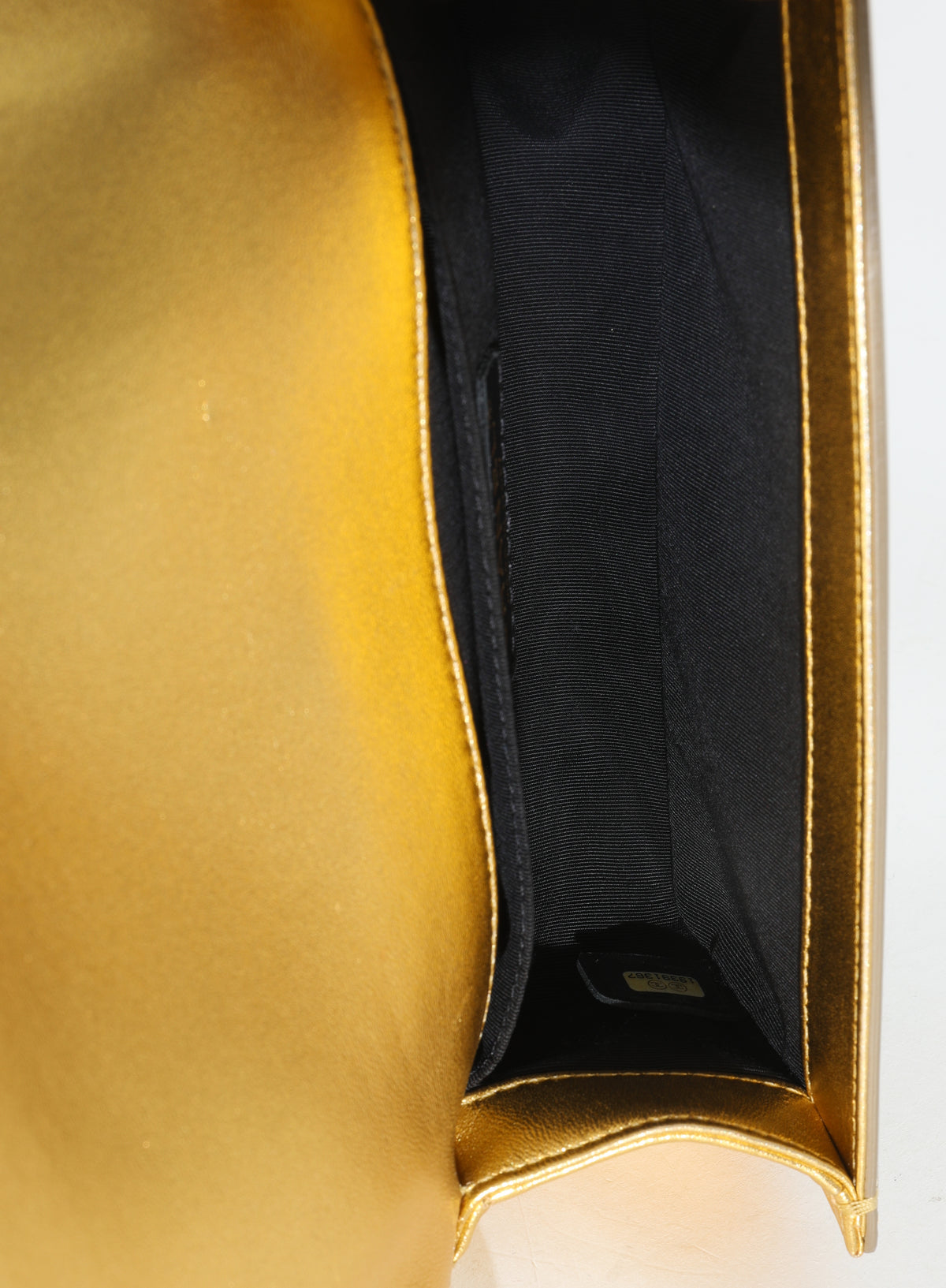 Gold Metallic Patent Calfskin Quilted Small Boy Bag