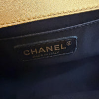 Gold Metallic Patent Calfskin Quilted Small Boy Bag