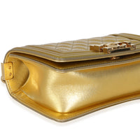 Gold Metallic Patent Calfskin Quilted Small Boy Bag
