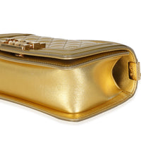 Gold Metallic Patent Calfskin Quilted Small Boy Bag