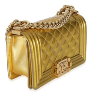 Gold Metallic Patent Calfskin Quilted Small Boy Bag