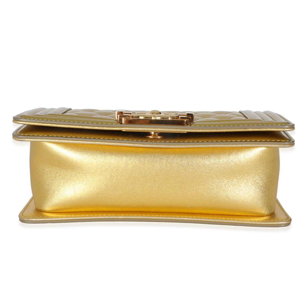 Gold Metallic Patent Calfskin Quilted Small Boy Bag