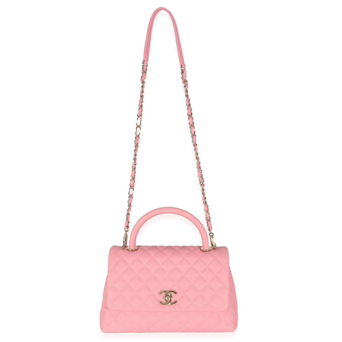 Pink Quilted Caviar Medium Coco Top Handle Bag