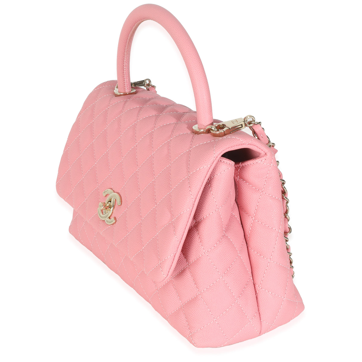 Pink Quilted Caviar Medium Coco Top Handle Bag