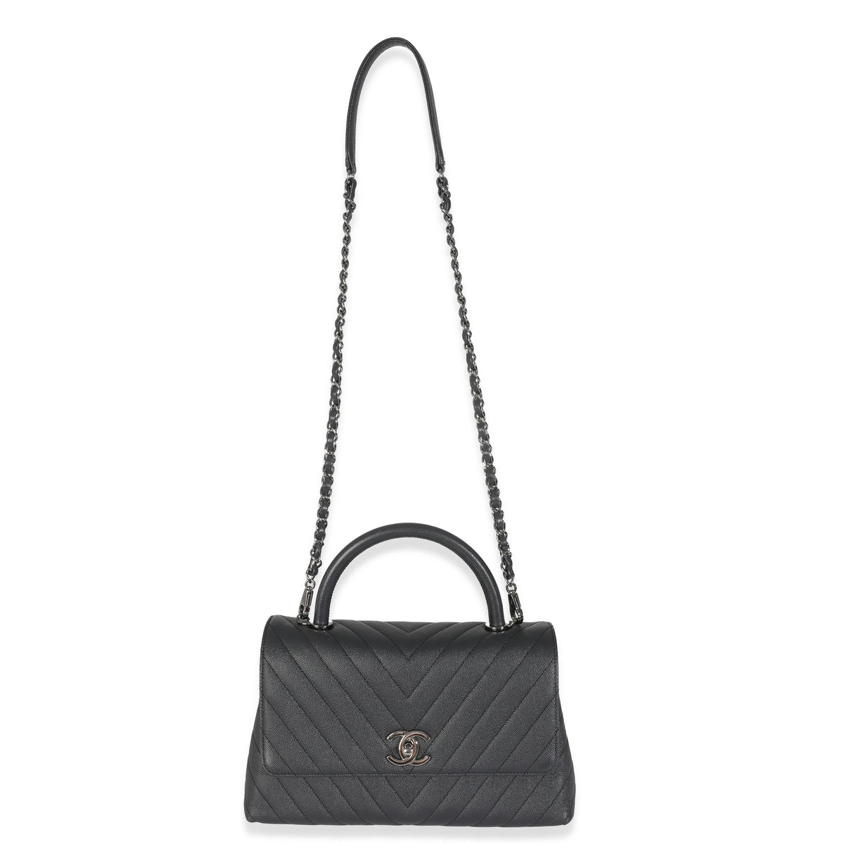 Grey Caviar Chevron Medium Coco Top Handle Bag