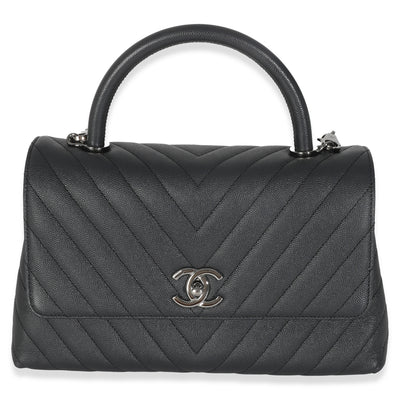 Grey Caviar Chevron Medium Coco Top Handle Bag